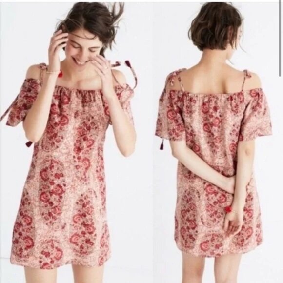 Madewell Dresses & Skirts - Madewell Silk off the Shoulder Cold Shoulder Dress Paisley Floral